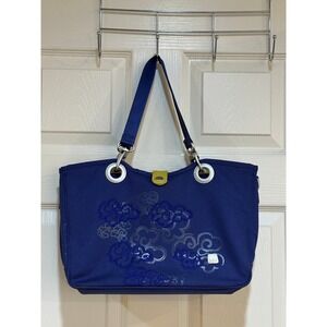Haiku Blue Canvas Embroidered Cloud Tote Bag Eco Friendly Travel Handbag